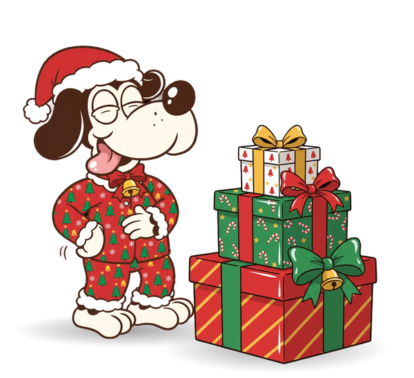 Happy dog and owner opening a subscription box